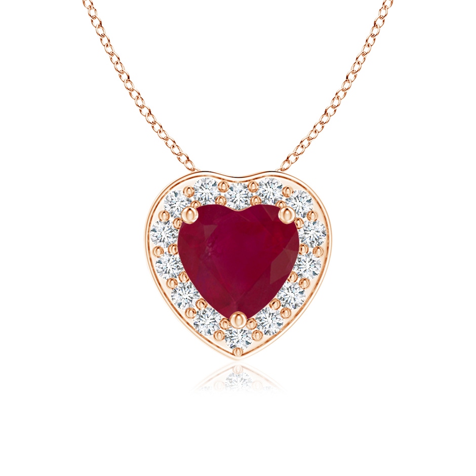5mm A Heart-Shaped Ruby Pendant with Diamond Halo in Rose Gold 