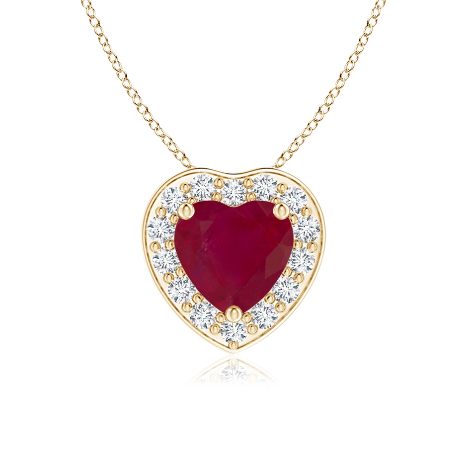 5mm A Heart-Shaped Ruby Pendant with Diamond Halo in Yellow Gold 