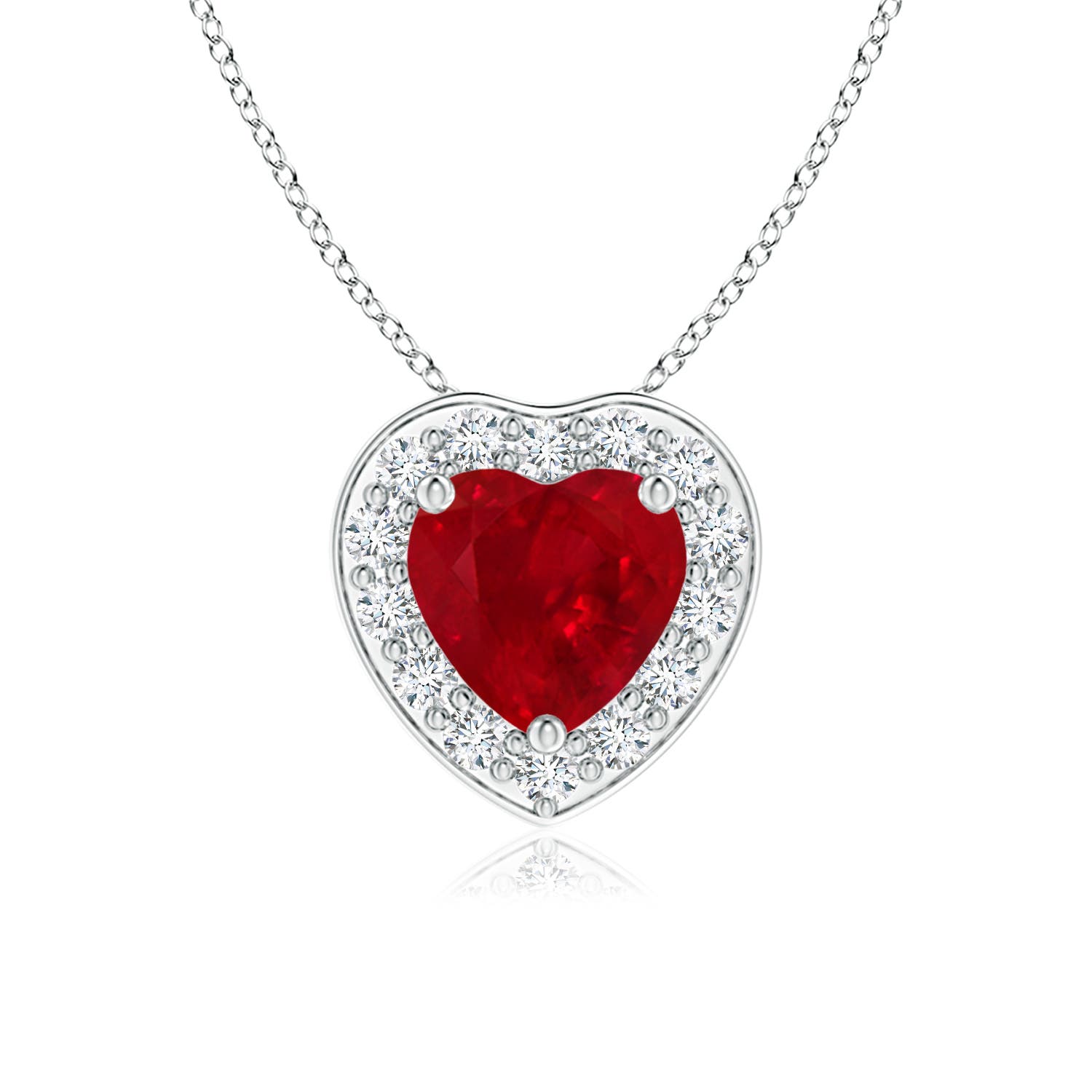 5mm AAA Heart-Shaped Ruby Pendant with Diamond Halo in P950 Platinum