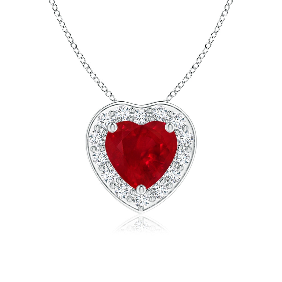 5mm AAA Heart-Shaped Ruby Pendant with Diamond Halo in P950 Platinum 