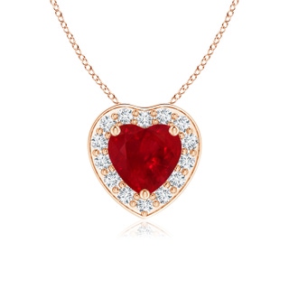 5mm AAA Heart-Shaped Ruby Pendant with Diamond Halo in Rose Gold