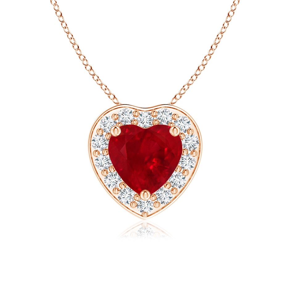 5mm AAA Heart-Shaped Ruby Pendant with Diamond Halo in Rose Gold 