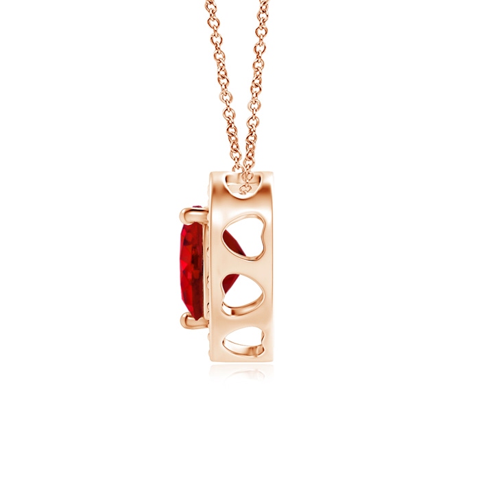 5mm AAA Heart-Shaped Ruby Pendant with Diamond Halo in Rose Gold Product Image