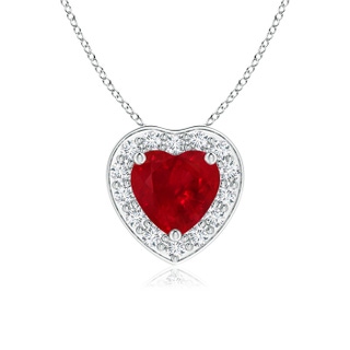 5mm AAA Heart-Shaped Ruby Pendant with Diamond Halo in White Gold