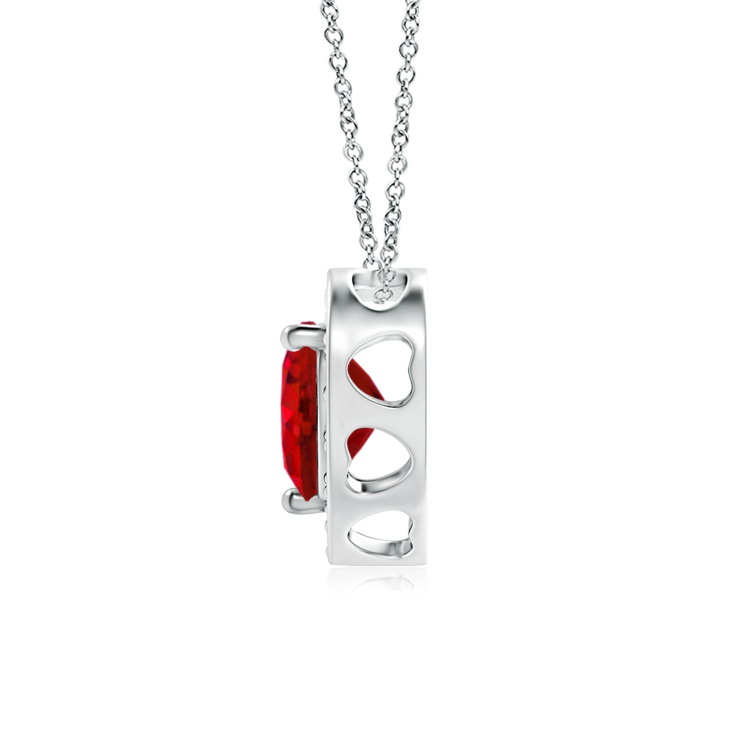5mm AAA Heart-Shaped Ruby Pendant with Diamond Halo in White Gold - side 3