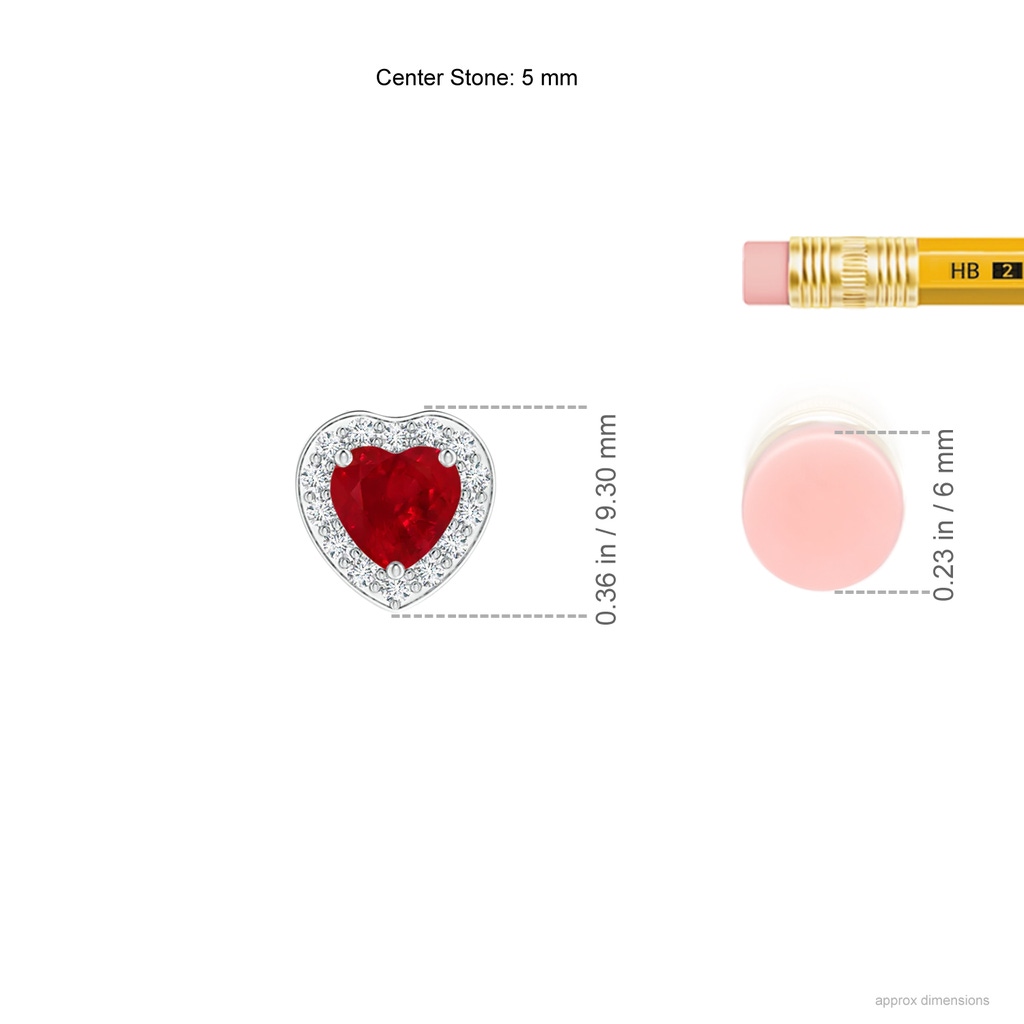 5mm AAA Heart-Shaped Ruby Pendant with Diamond Halo in White Gold Product Image