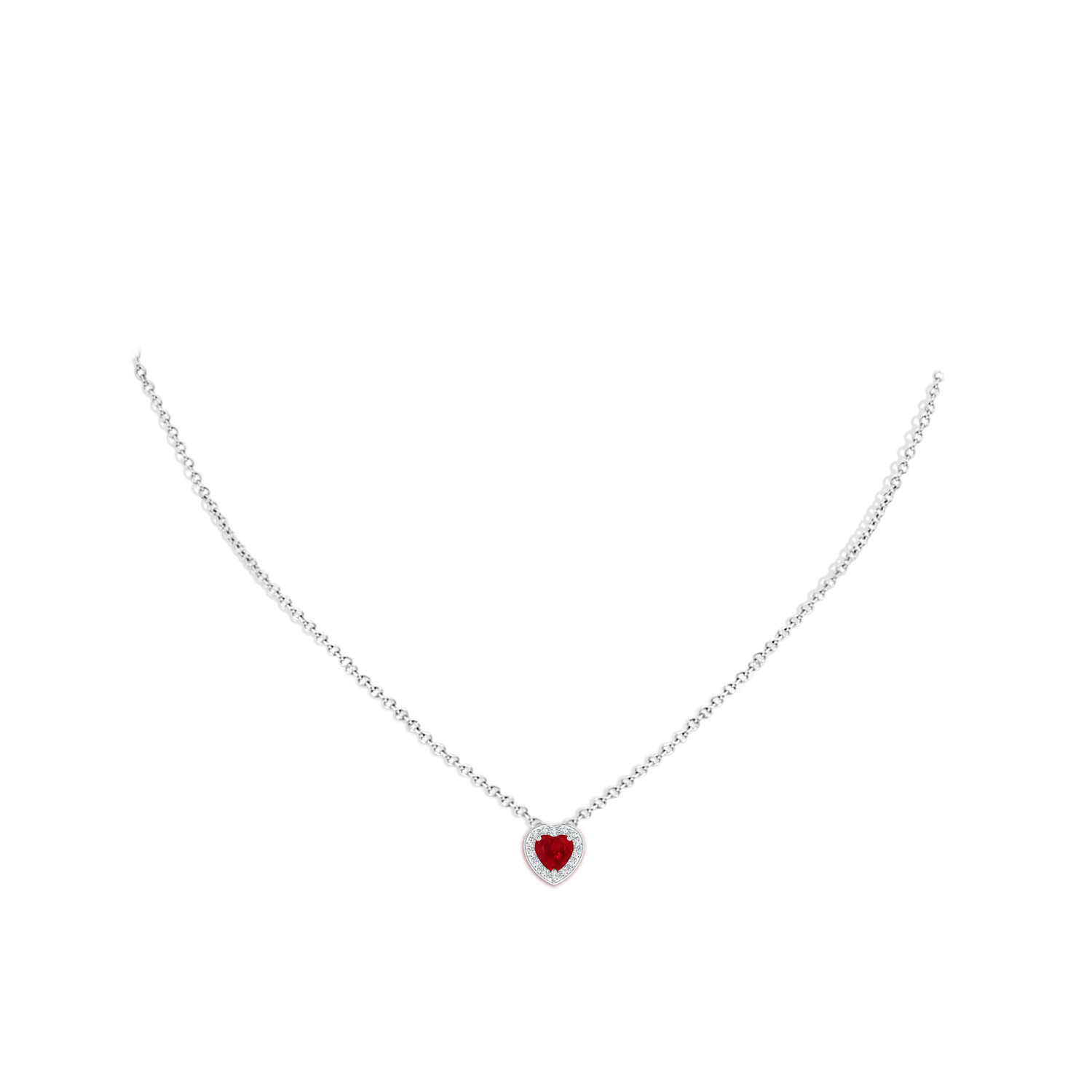 5mm AAA Heart-Shaped Ruby Pendant with Diamond Halo in White Gold - body_neck