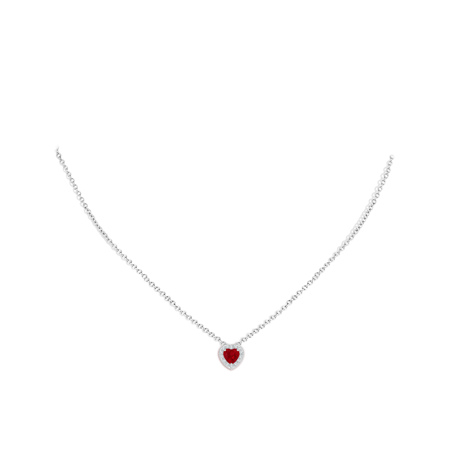 5mm AAA Heart-Shaped Ruby Pendant with Diamond Halo in White Gold pen