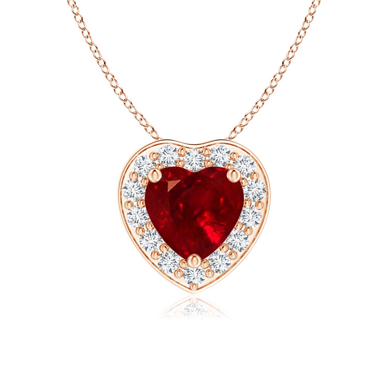 5mm AAAA Heart-Shaped Ruby Pendant with Diamond Halo in 18K Rose Gold