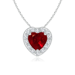 5mm AAAA Heart-Shaped Ruby Pendant with Diamond Halo in P950 Platinum