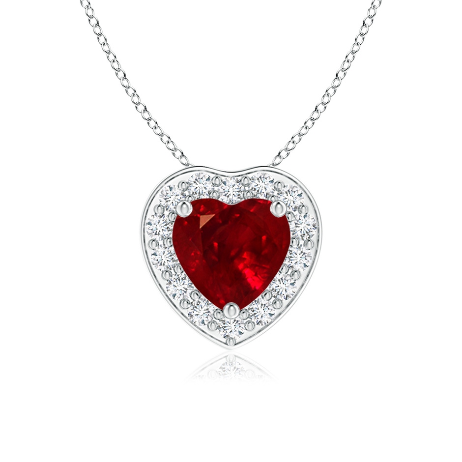 5mm AAAA Heart-Shaped Ruby Pendant with Diamond Halo in P950 Platinum 