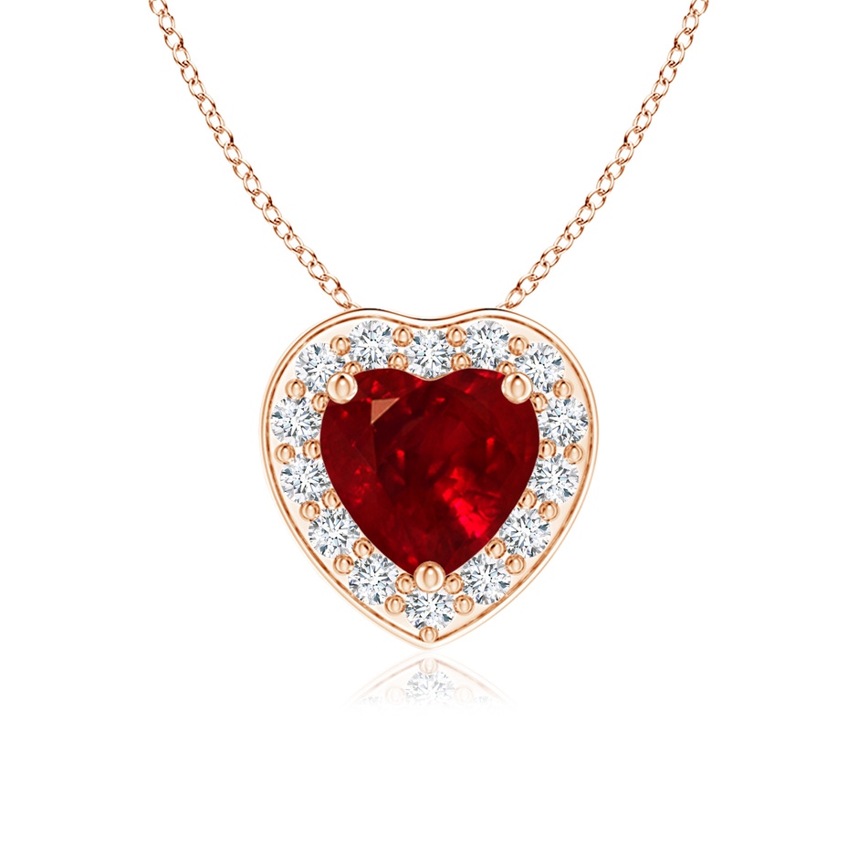 5mm AAAA Heart-Shaped Ruby Pendant with Diamond Halo in Rose Gold 