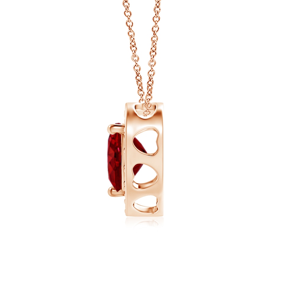 5mm AAAA Heart-Shaped Ruby Pendant with Diamond Halo in Rose Gold side 199