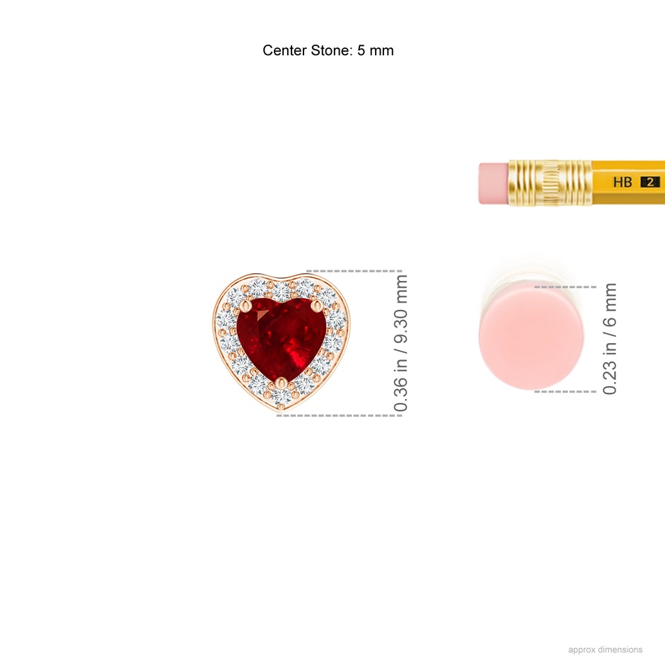 5mm AAAA Heart-Shaped Ruby Pendant with Diamond Halo in Rose Gold ruler