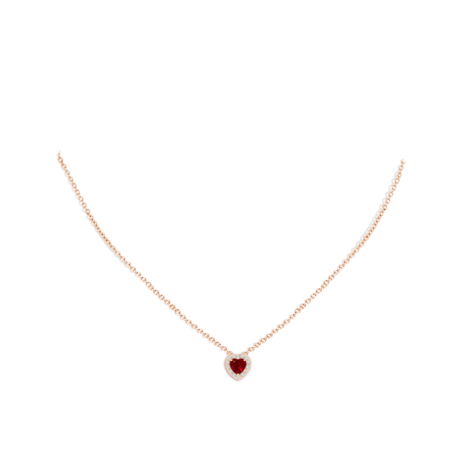 5mm AAAA Heart-Shaped Ruby Pendant with Diamond Halo in Rose Gold pen