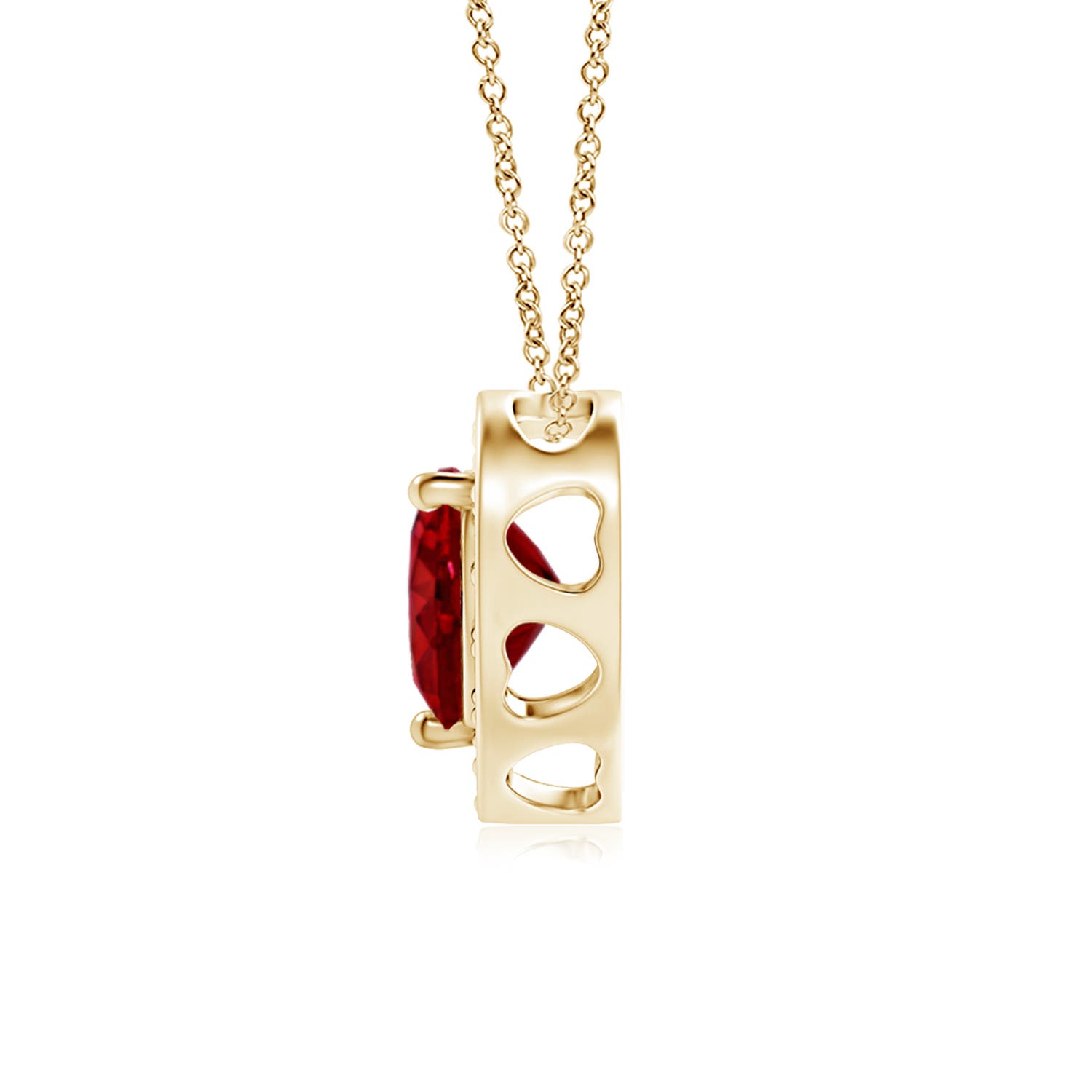 5mm AAAA Heart-Shaped Ruby Pendant with Diamond Halo in Yellow Gold