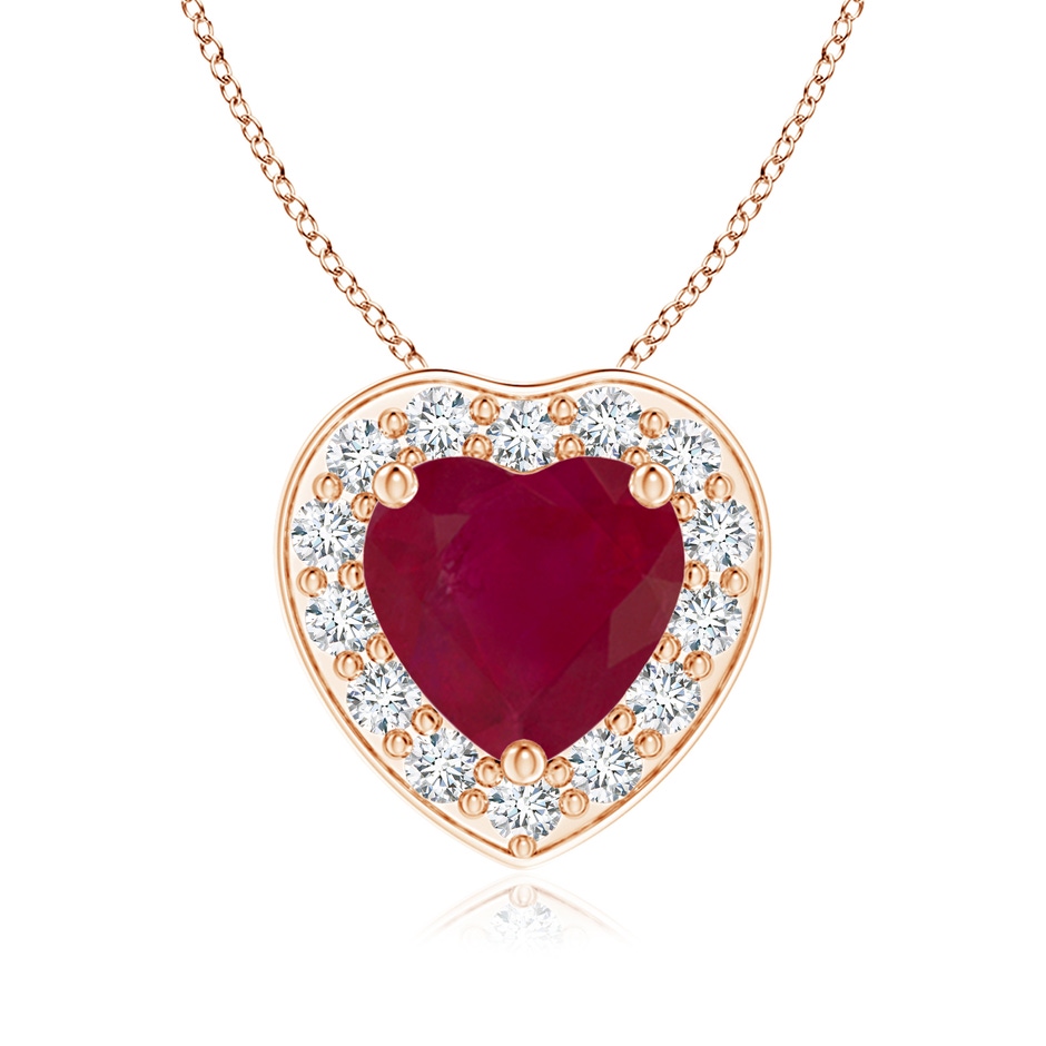 6mm A Heart-Shaped Ruby Pendant with Diamond Halo in 18K Rose Gold 