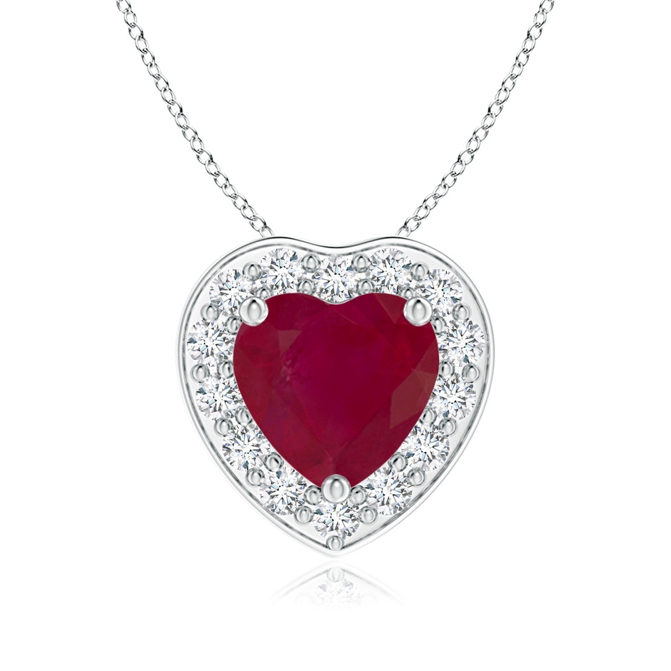 6mm A Heart-Shaped Ruby Pendant with Diamond Halo in White Gold 