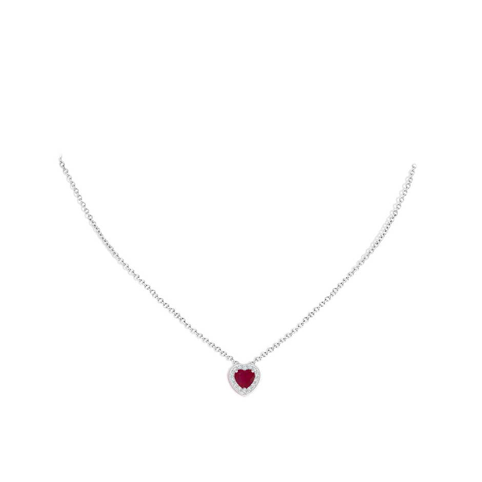 6mm A Heart-Shaped Ruby Pendant with Diamond Halo in White Gold pen