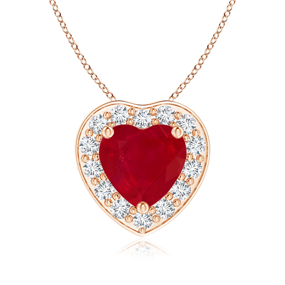 6mm AA Heart-Shaped Ruby Pendant with Diamond Halo in 18K Rose Gold 