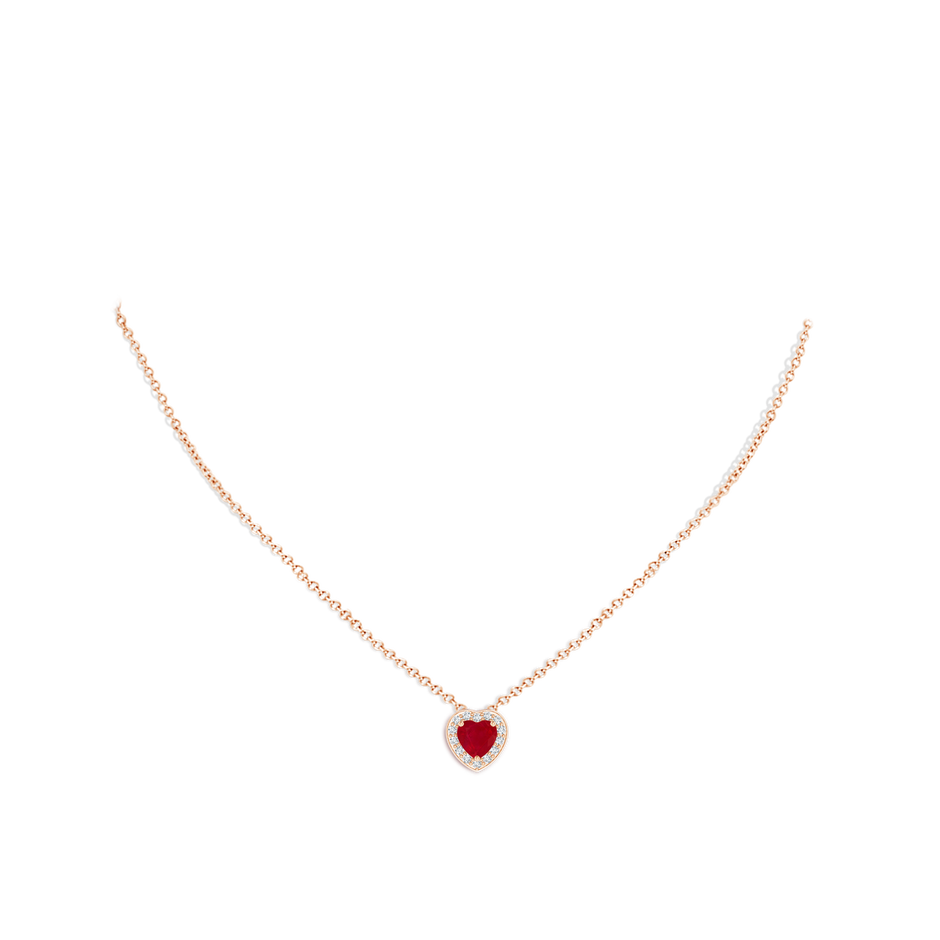 6mm AA Heart-Shaped Ruby Pendant with Diamond Halo in 18K Rose Gold pen