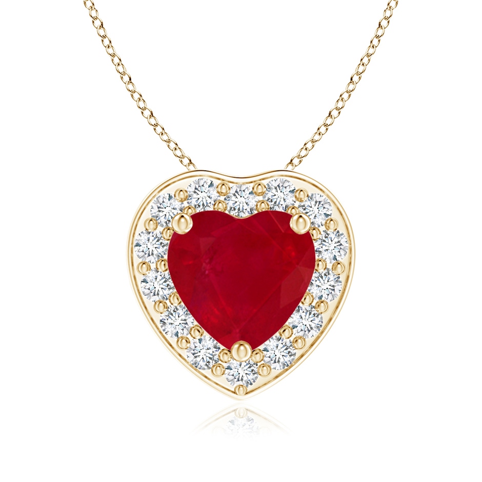 6mm AA Heart-Shaped Ruby Pendant with Diamond Halo in 18K Yellow Gold 