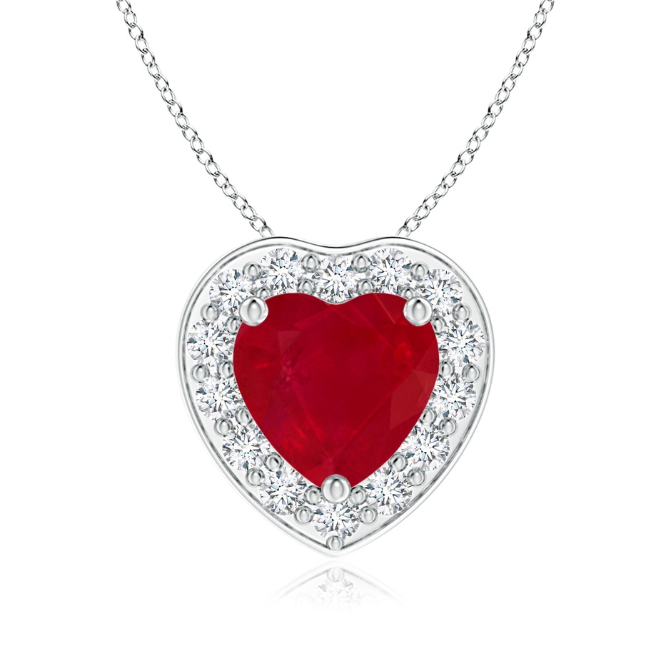 6mm AA Heart-Shaped Ruby Pendant with Diamond Halo in P950 Platinum 