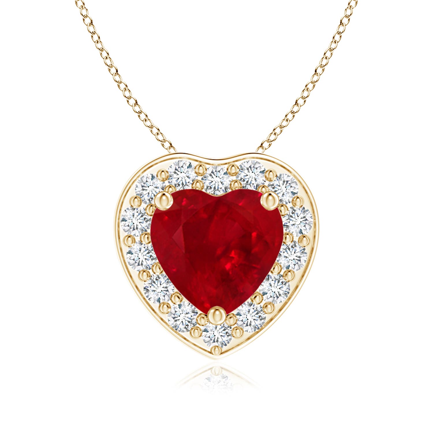 6mm AAA Heart-Shaped Ruby Pendant with Diamond Halo in 18K Yellow Gold