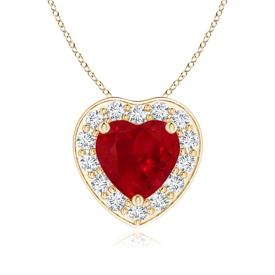 6mm AAA Heart-Shaped Ruby Pendant with Diamond Halo in 18K Yellow Gold 
