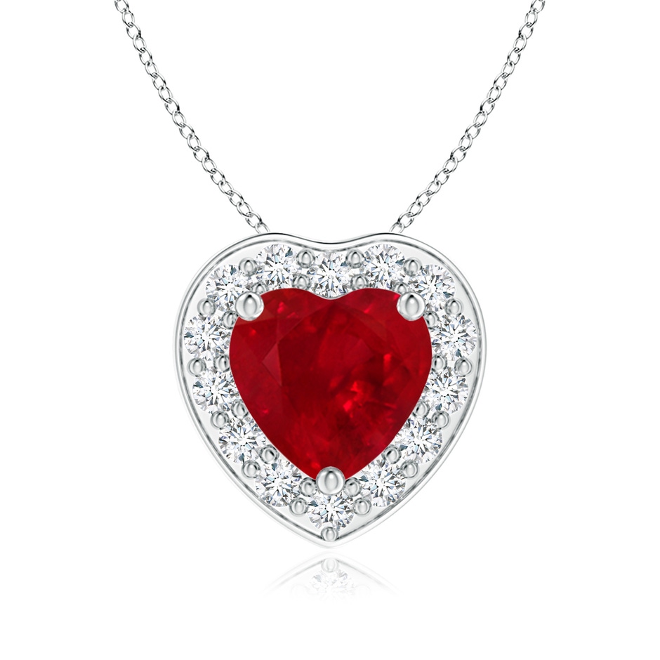 6mm AAA Heart-Shaped Ruby Pendant with Diamond Halo in P950 Platinum 