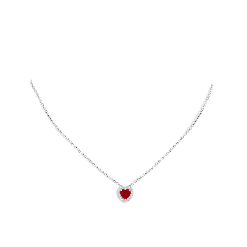 Heart-Shaped Ruby Pendant with Diamond Halo