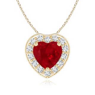 6mm AAA Heart-Shaped Ruby Pendant with Diamond Halo in Yellow Gold