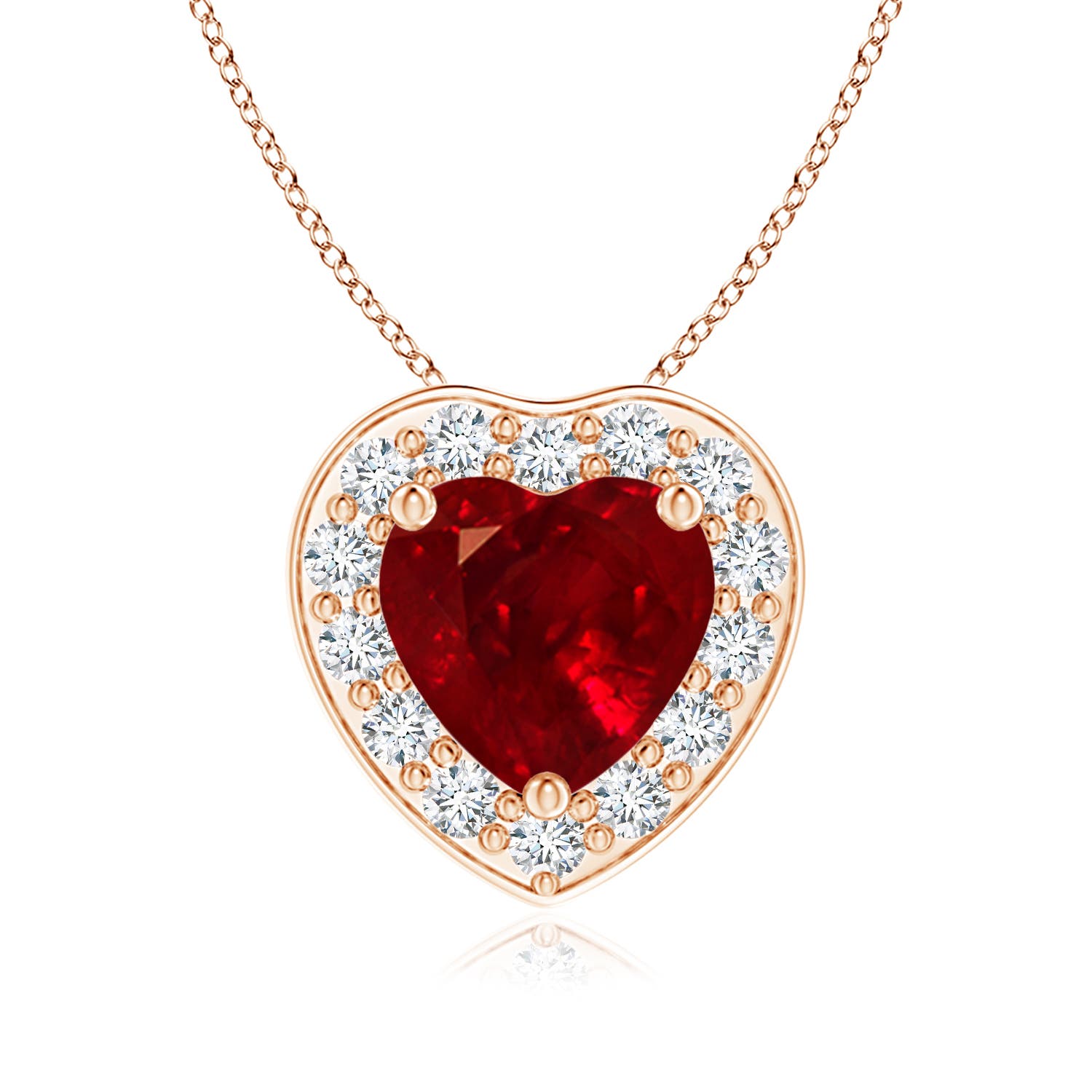 6mm AAAA Heart-Shaped Ruby Pendant with Diamond Halo in 18K Rose Gold
