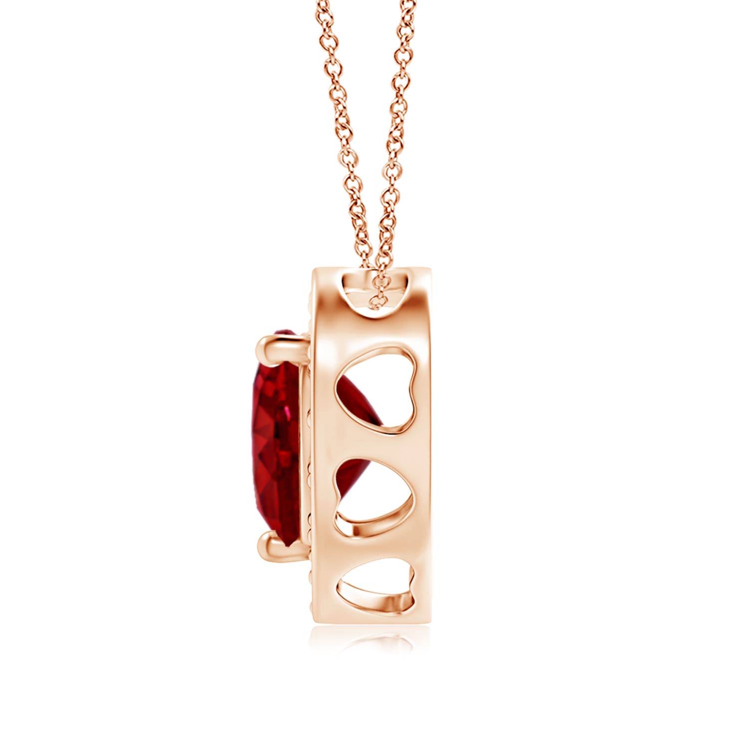 6mm AAAA Heart-Shaped Ruby Pendant with Diamond Halo in 18K Rose Gold