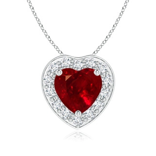 6mm AAAA Heart-Shaped Ruby Pendant with Diamond Halo in P950 Platinum