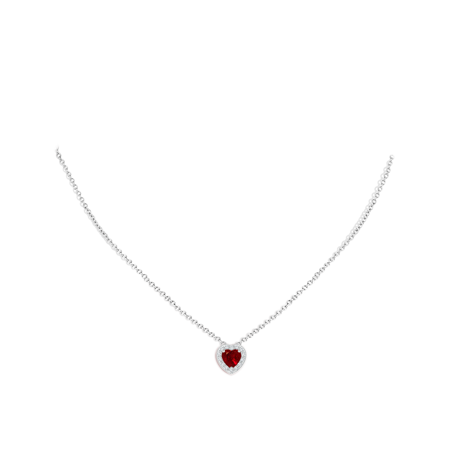 6mm AAAA Heart-Shaped Ruby Pendant with Diamond Halo in White Gold pen