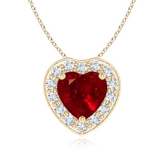 6mm AAAA Heart-Shaped Ruby Pendant with Diamond Halo in Yellow Gold