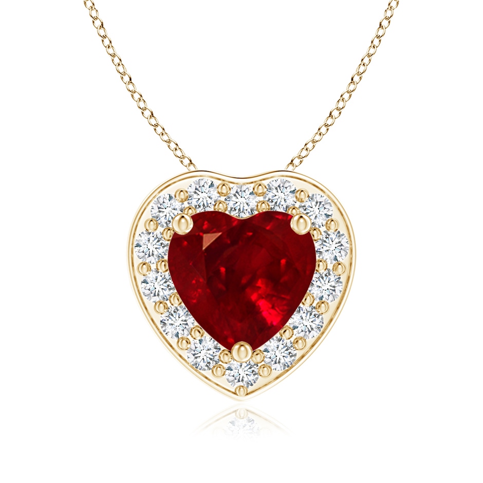 6mm AAAA Heart-Shaped Ruby Pendant with Diamond Halo in Yellow Gold 