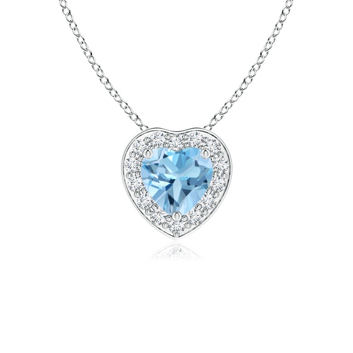 4mm A Heart-Shaped Swiss Blue Topaz Pendant with Diamond Halo in White Gold 