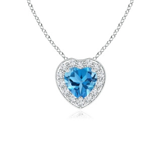 4mm AAA Heart-Shaped Swiss Blue Topaz Pendant with Diamond Halo in White Gold