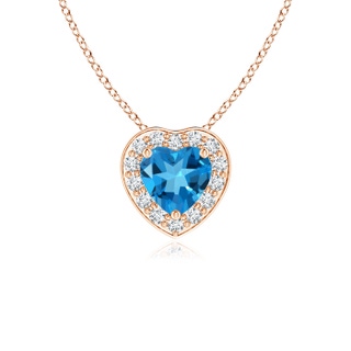 4mm AAAA Heart-Shaped Swiss Blue Topaz Pendant with Diamond Halo in Rose Gold