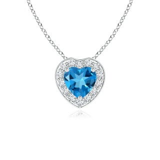4mm AAAA Heart-Shaped Swiss Blue Topaz Pendant with Diamond Halo in White Gold