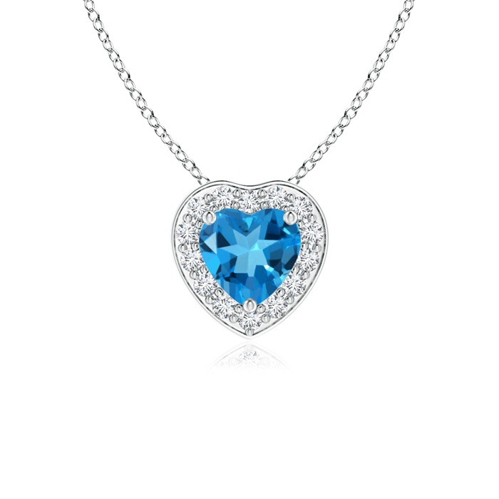 4mm AAAA Heart-Shaped Swiss Blue Topaz Pendant with Diamond Halo in White Gold 