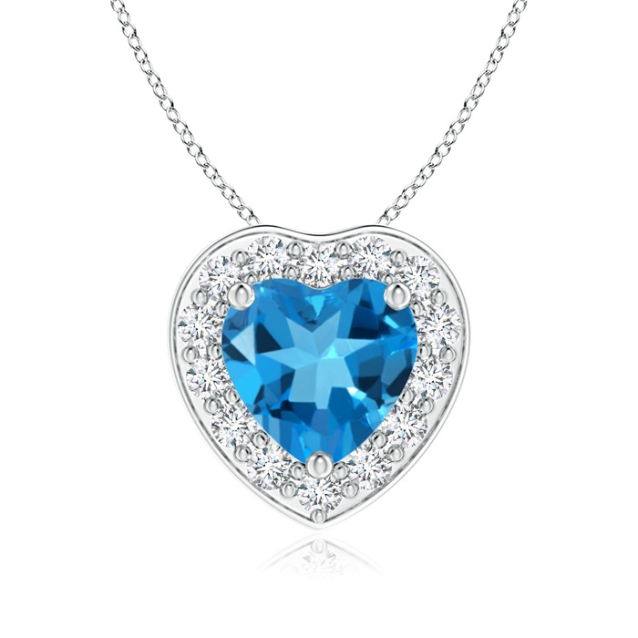 6mm AAAA Heart-Shaped Swiss Blue Topaz Pendant with Diamond Halo in White Gold