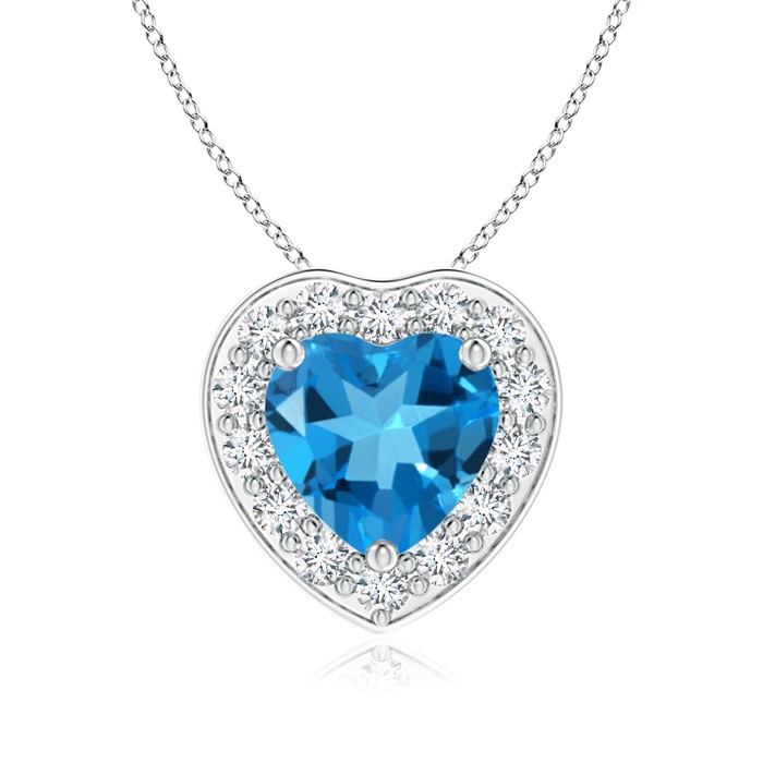 6mm AAAA Heart-Shaped Swiss Blue Topaz Pendant with Diamond Halo in White Gold 