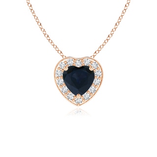 4mm A Heart-Shaped Blue Sapphire Pendant with Diamond Halo in 9K Rose Gold