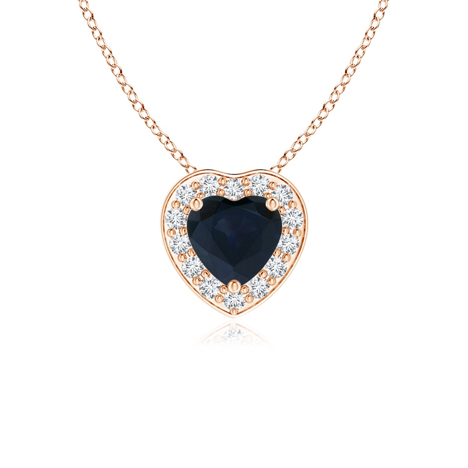 4mm A Heart-Shaped Blue Sapphire Pendant with Diamond Halo in Rose Gold 