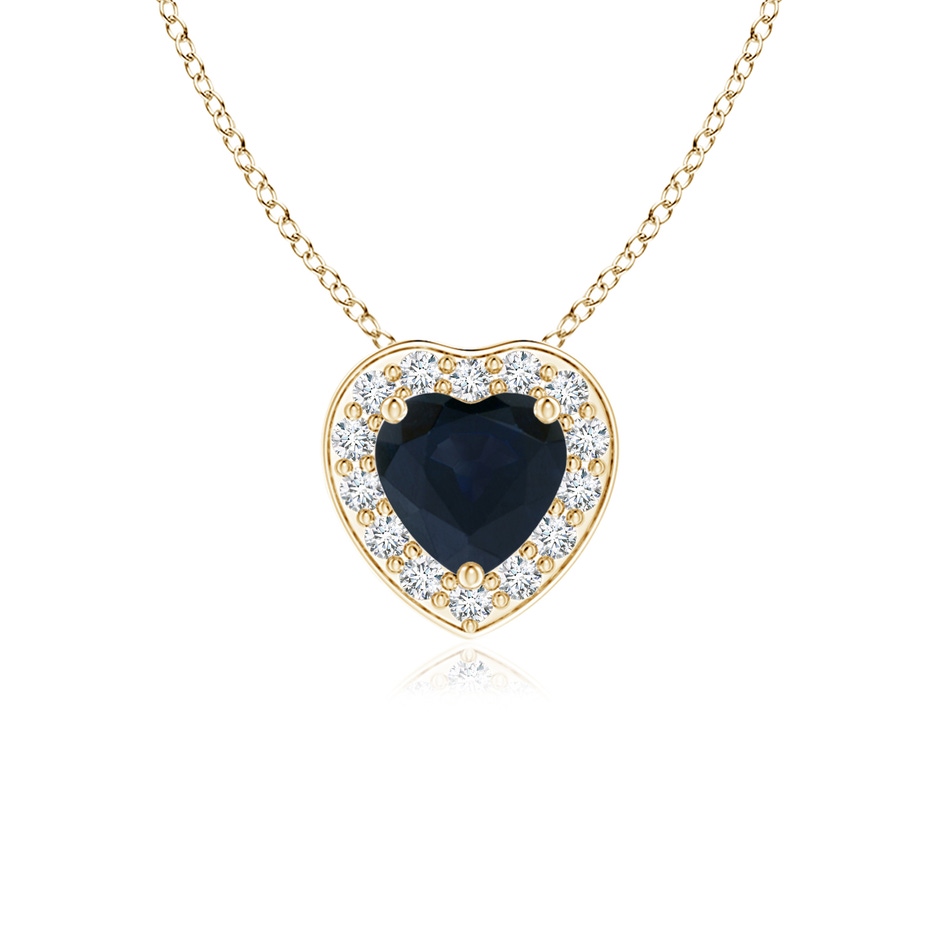 4mm A Heart-Shaped Blue Sapphire Pendant with Diamond Halo in Yellow Gold 