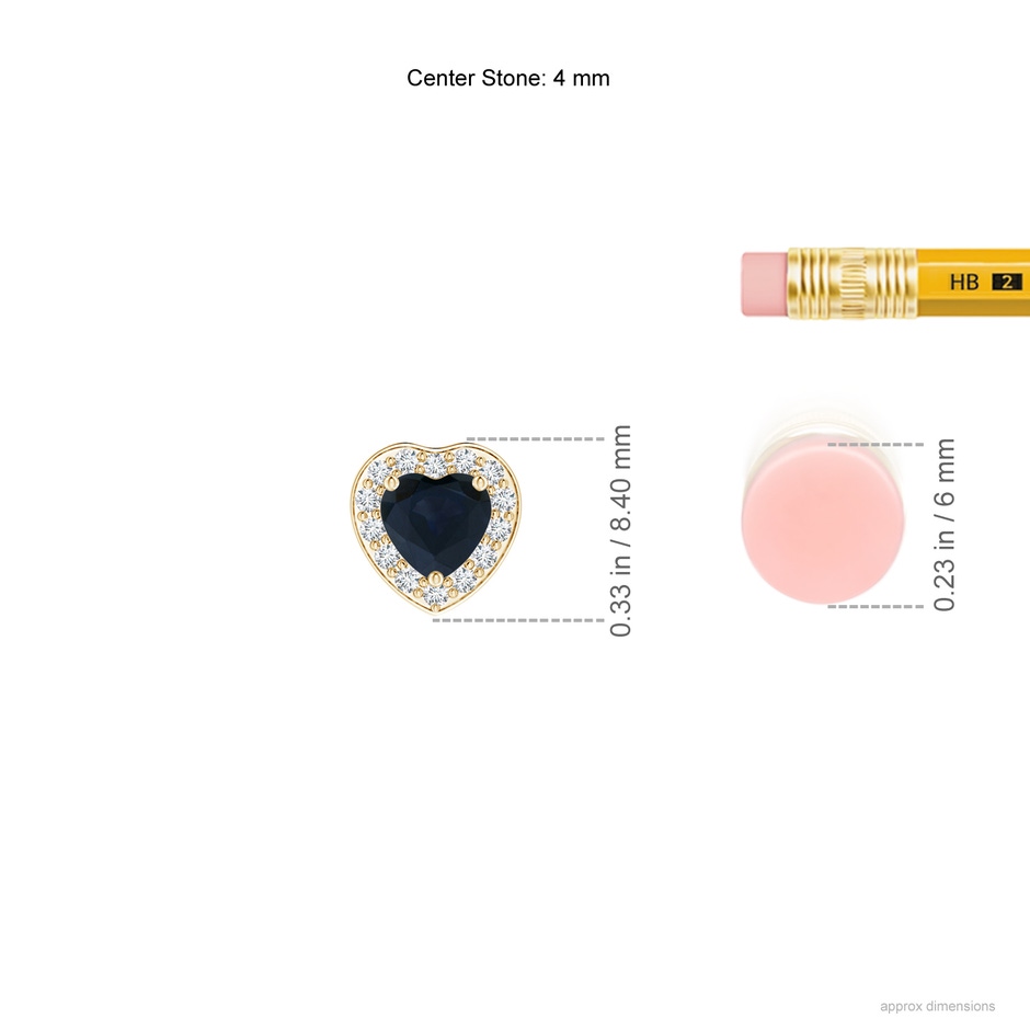 4mm A Heart-Shaped Blue Sapphire Pendant with Diamond Halo in Yellow Gold ruler