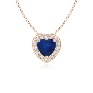 4mm AA Heart-Shaped Blue Sapphire Pendant with Diamond Halo in 9K Rose Gold